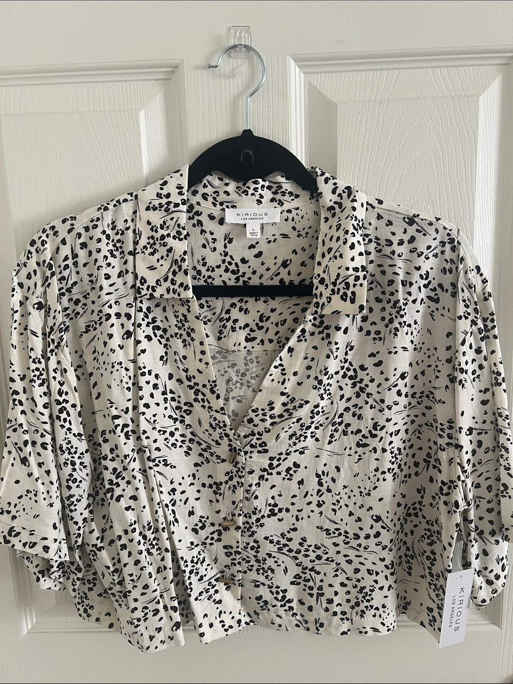 Kirious Cream & Black Printed Cropped Button-Up Top